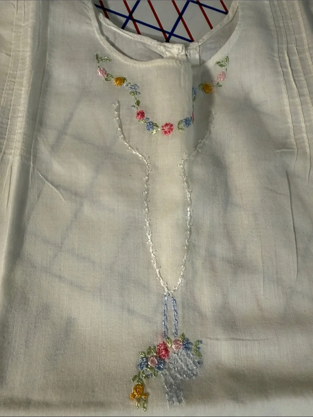 Antique c1920s Handmade Baby Shirt Hand Embroidered Flower Basket Heirloom